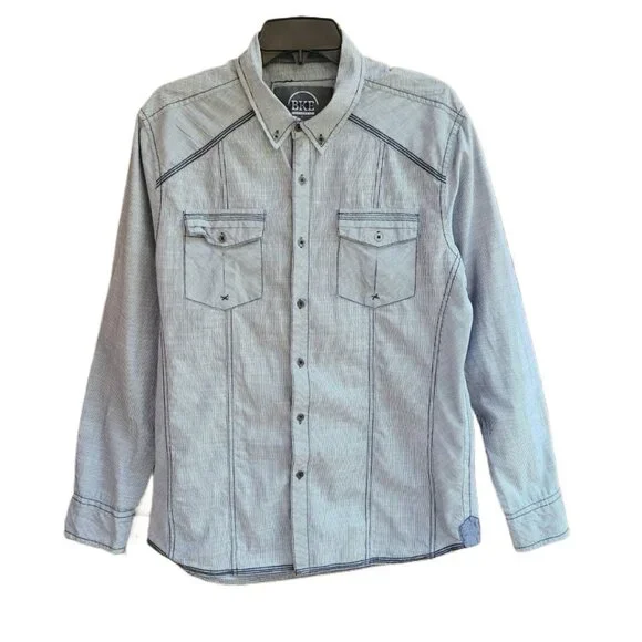 BKE Mens Shirt Size L Striped Standard Fit Long Sleeves Western 100% Cotton - Picture 10 of 11
